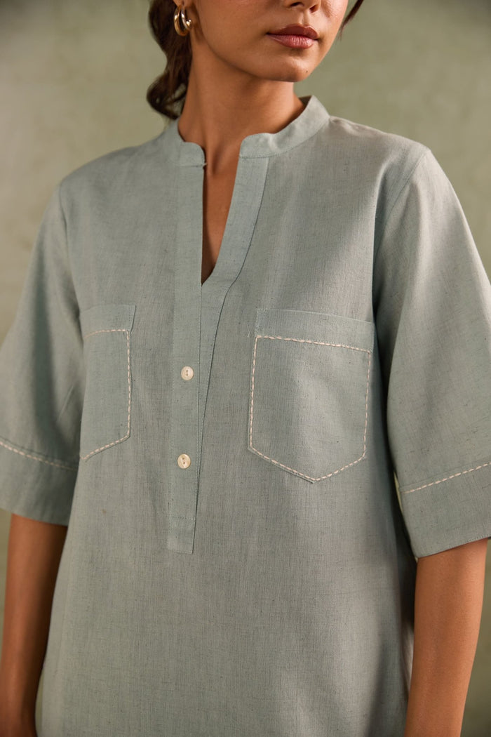 Powder Green Linen Blend Co-ord Set - Tara-C-Tara