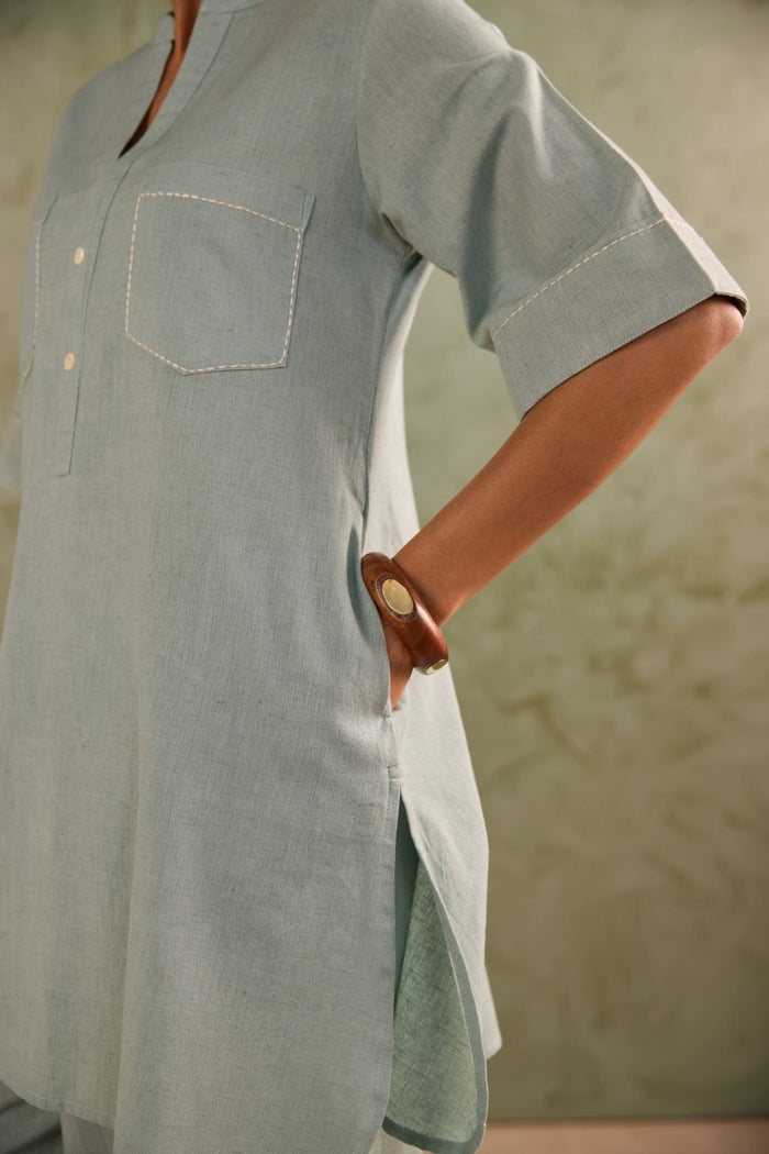 Powder Green Linen Blend Co-ord Set - Tara-C-Tara