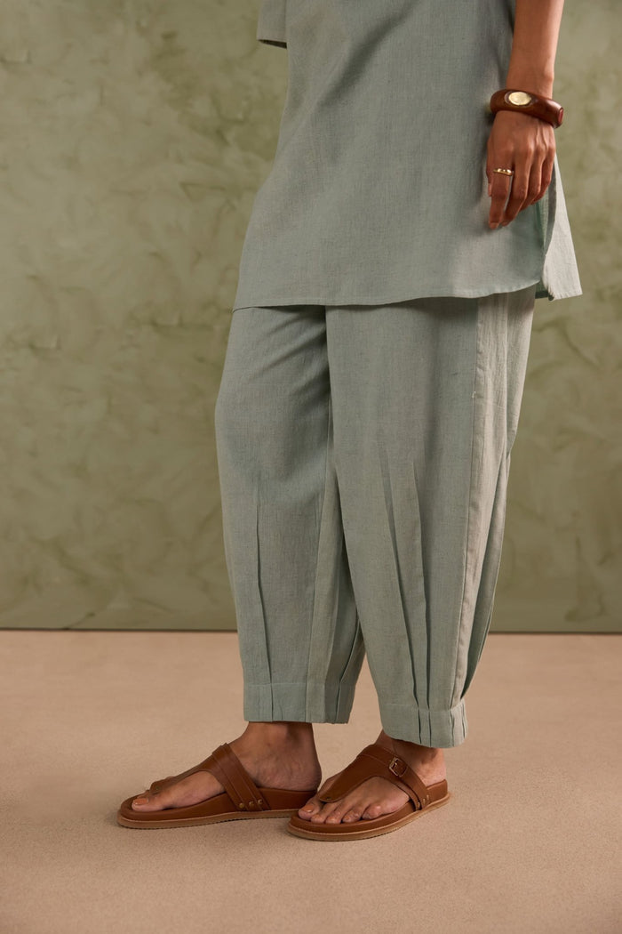 Powder Green Linen Blend Co-ord Set - Tara-C-Tara