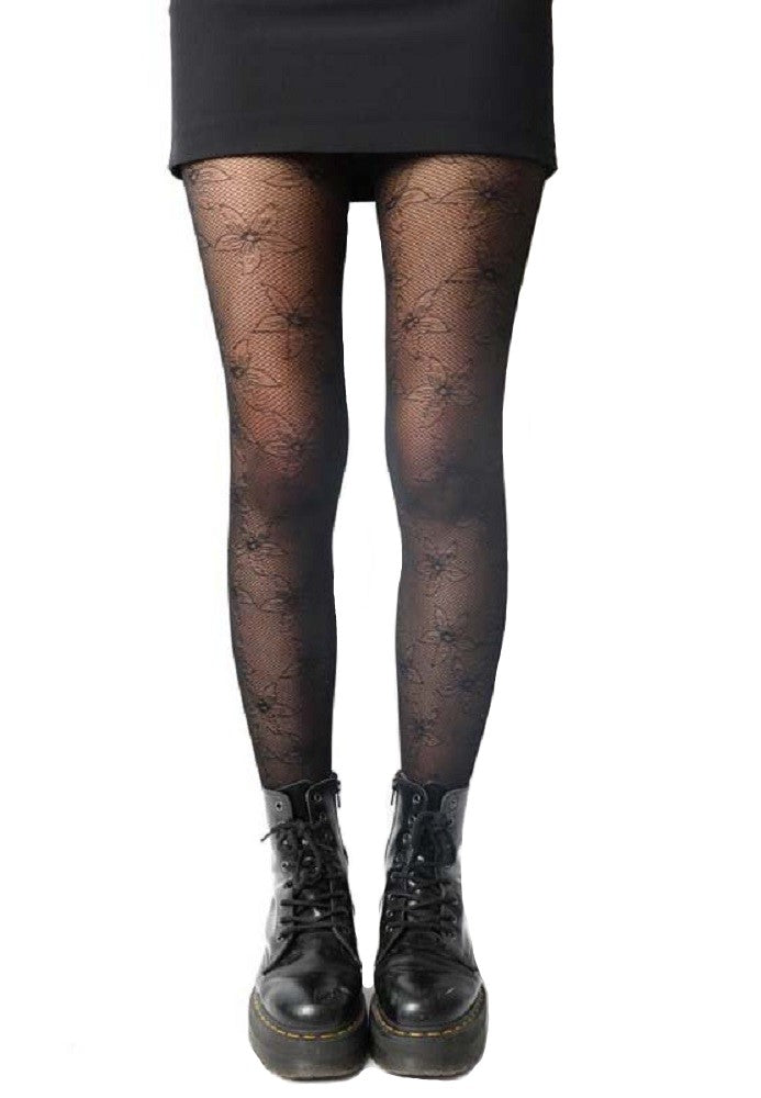 Pretty Polly Floral Mesh Tights One Size Black - NPAXN8