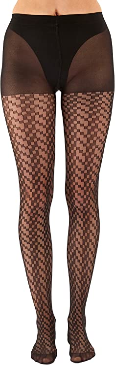 Pretty Polly Recycled Fashion Cubist Chevron Pattern Tight, Black - NPAYD1