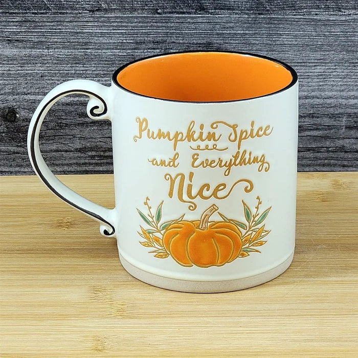 Pumpkin Spice Harvest Autumn Coffee Mug Orange Embossed Tea Cup 18oz by Blue Sky