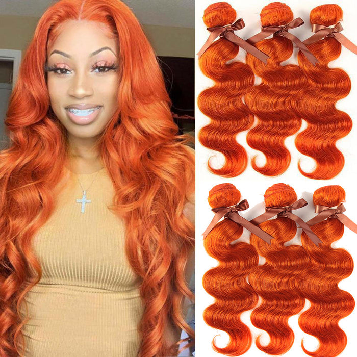 QVR Ginger Human Hair 3 Bundles Body Wave Hair Orange Color
