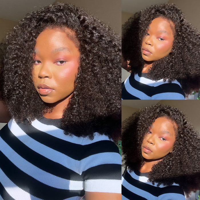 QVR 4C Edges Kinky Curly 9x6 Lace Short Bob Wigs Glueless Human Hair Wig