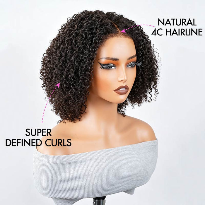 QVR 4C Edges Kinky Curly 9x6 Lace Short Bob Wigs Glueless Human Hair Wig