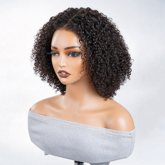 QVR 4C Edges Kinky Curly 9x6 Lace Short Bob Wigs Glueless Human Hair Wig