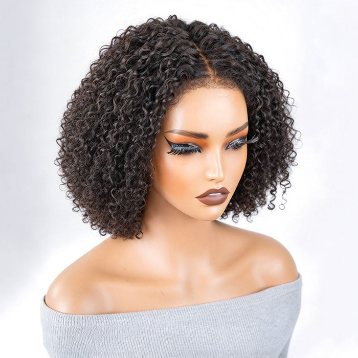 QVR 4C Edges Kinky Curly 9x6 Lace Short Bob Wigs Glueless Human Hair Wig