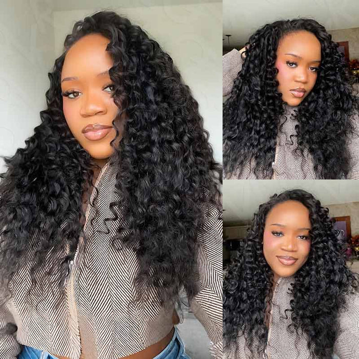 QVR Deep Wave Crochet Hair Sun-Kissed Blonde Mixed Highlights Machine Made Feather Human Hair Extension