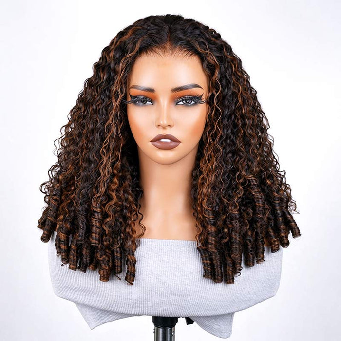 QVR Glueless Burmese Curly Human Hair Wig Lux Thick Density Pre Plucked Highlight P1B/30 Wigs