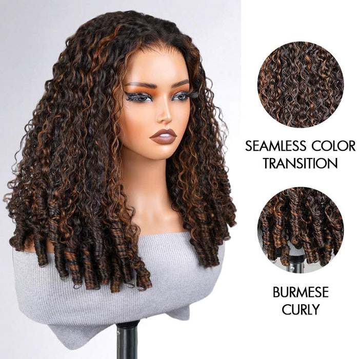 QVR Glueless Burmese Curly Human Hair Wig Lux Thick Density Pre Plucked Highlight P1B/30 Wigs