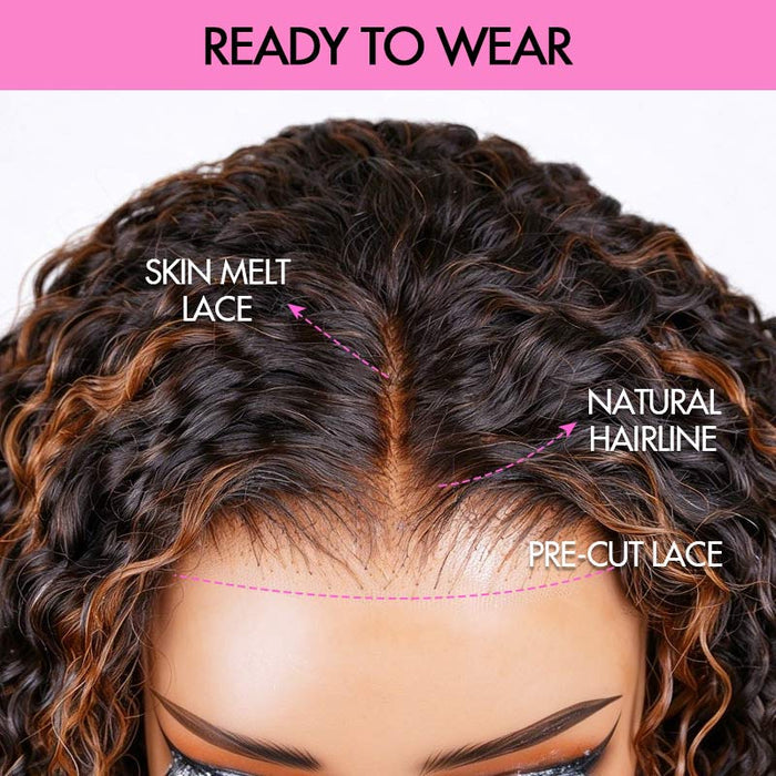 QVR Glueless Burmese Curly Human Hair Wig Lux Thick Density Pre Plucked Highlight P1B/30 Wigs