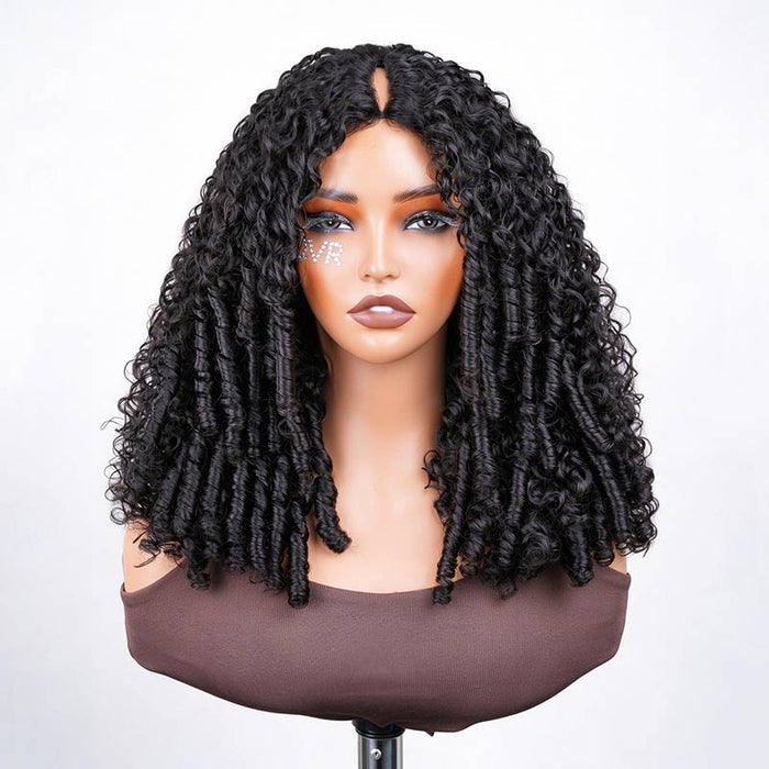 QVR Layered Burmese Curly Glueless V Part Wig Invisible Lace Edge Human Hair