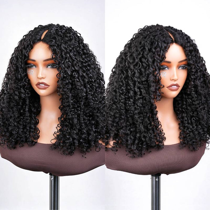 QVR Layered Burmese Curly Glueless V Part Wig Invisible Lace Edge Human Hair