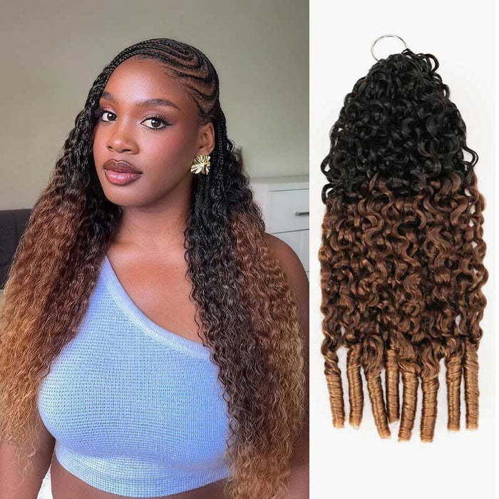 QVR Ombre  #T1B/30/27 Burmese Curly Feather Crochet Human Hair Machine Made Crochet Weave Hair Extensions