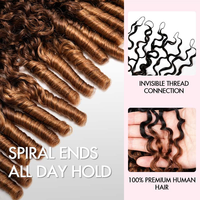 QVR Ombre  #T1B/30/27 Burmese Curly Feather Crochet Human Hair Machine Made Crochet Weave Hair Extensions