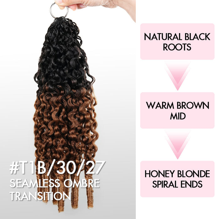 QVR Ombre  #T1B/30/27 Burmese Curly Feather Crochet Human Hair Machine Made Crochet Weave Hair Extensions