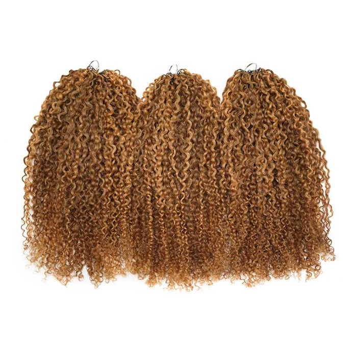 QVR #P4/27 Highlight Tight Curly Feather Crochet Weave Hair Extensions  Brown Miracle Knots  Human Hair With Honey Blonde Highlights