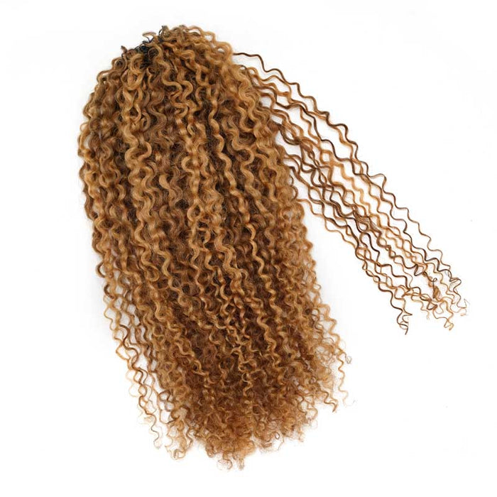 QVR #P4/27 Highlight Tight Curly Feather Crochet Weave Hair Extensions  Brown Miracle Knots  Human Hair With Honey Blonde Highlights