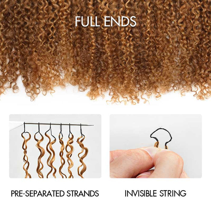 QVR #P4/27 Highlight Tight Curly Feather Crochet Weave Hair Extensions  Brown Miracle Knots  Human Hair With Honey Blonde Highlights