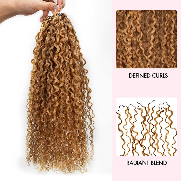 QVR #P4/27 Highlight Tight Curly Feather Crochet Weave Hair Extensions  Brown Miracle Knots  Human Hair With Honey Blonde Highlights