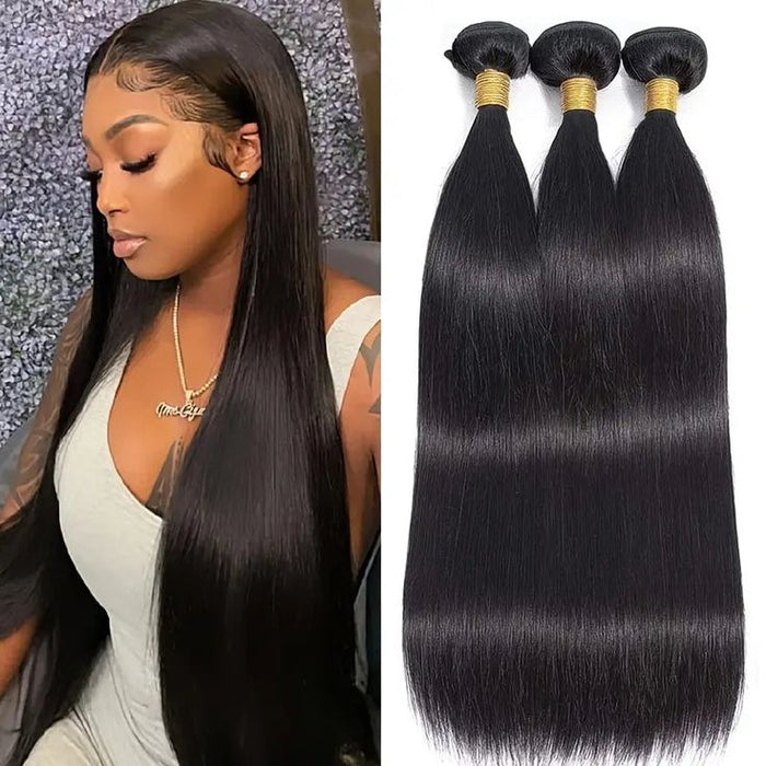 silky straight natural black human hair bundles 3pcs
