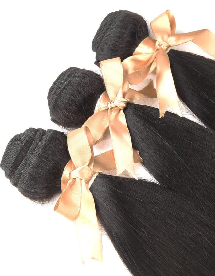 machine weft silky straight natural black human hair bundles 3pcs