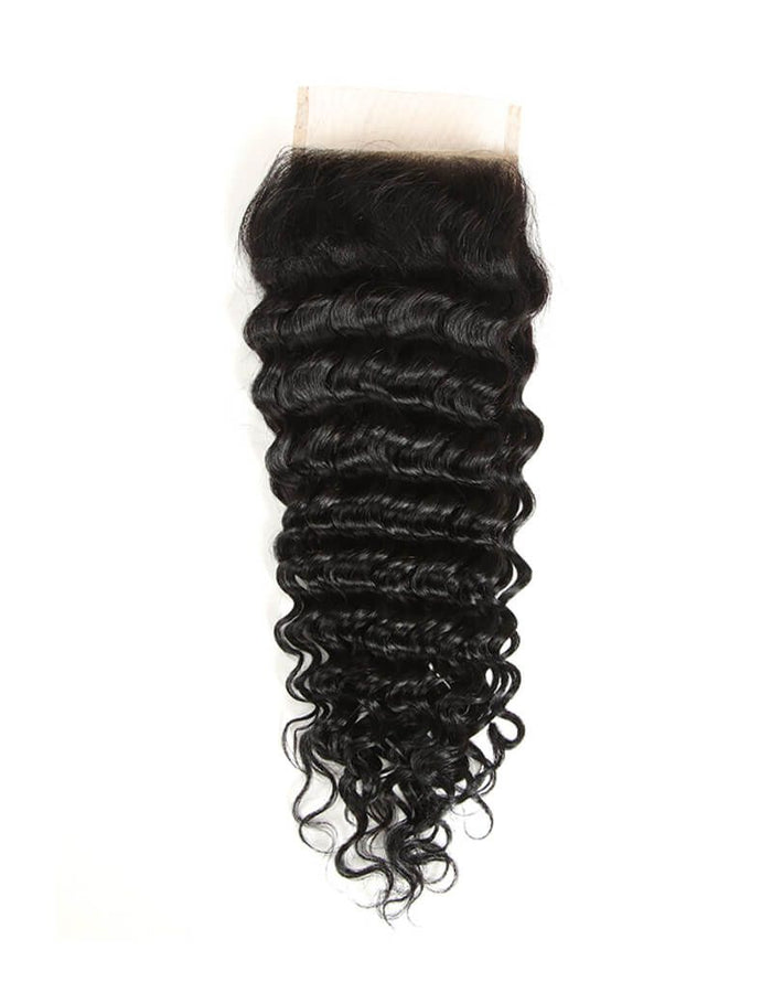 qvr natural black deep wave human hair with closure