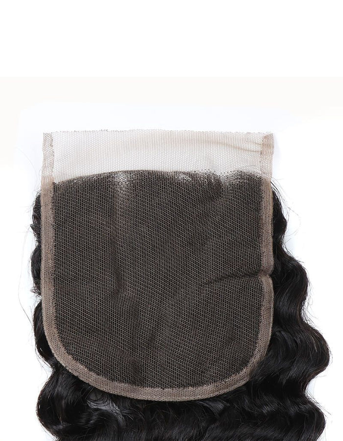 natural black deep wave human hair with lace closure
