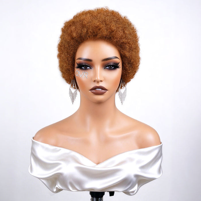 QVR Short Chic #30 Auburn Afro Kinky Curly Pixie Glueless Lace Wig For Black Women