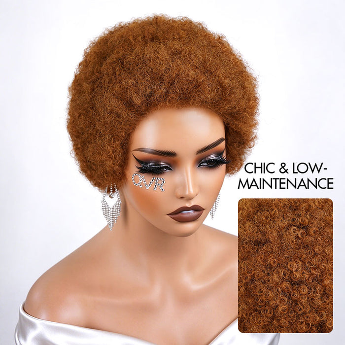 QVR Short Chic #30 Auburn Afro Kinky Curly Pixie Glueless Lace Wig For Black Women