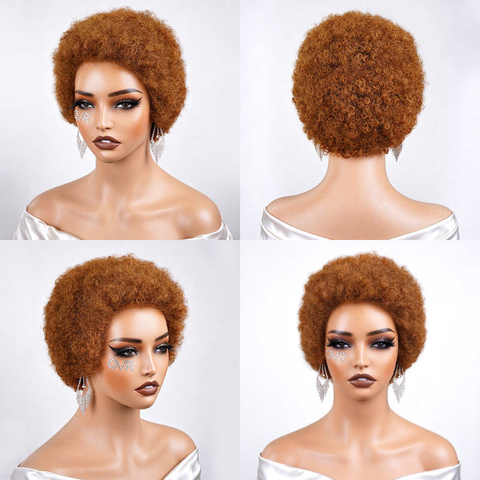 QVR Short Chic #30 Auburn Afro Kinky Curly Pixie Glueless Lace Wig For Black Women