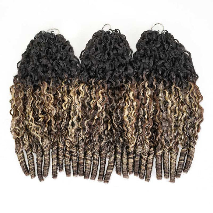 QVR Sun-Kissed Blonde Mixed Highlights  Burmese Curly Feather Crochet Hair Machine Made Human Hair Extensions