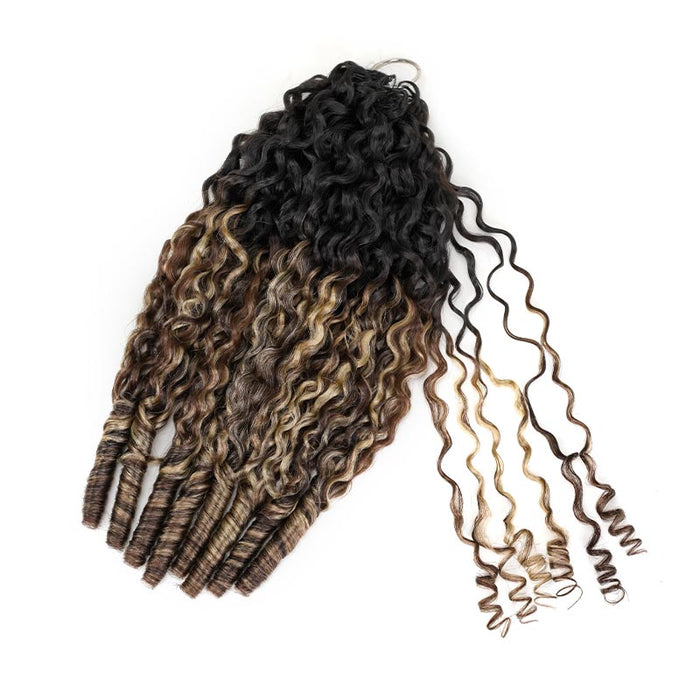QVR Sun-Kissed Blonde Mixed Highlights  Burmese Curly Feather Crochet Hair Machine Made Human Hair Extensions