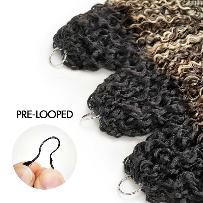 QVR Sun-Kissed Blonde Mixed Highlights  Burmese Curly Feather Crochet Hair Machine Made Human Hair Extensions