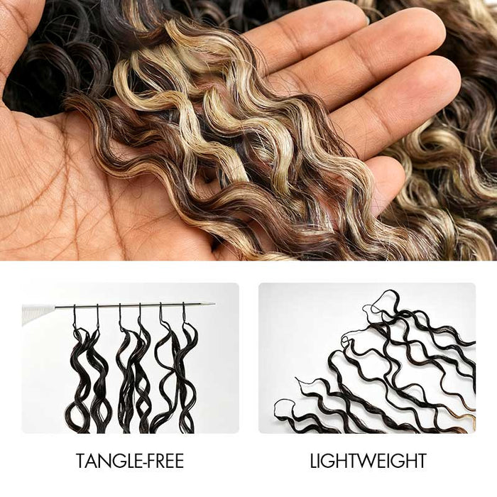 QVR Sun-Kissed Blonde Mixed Highlights  Burmese Curly Feather Crochet Hair Machine Made Human Hair Extensions