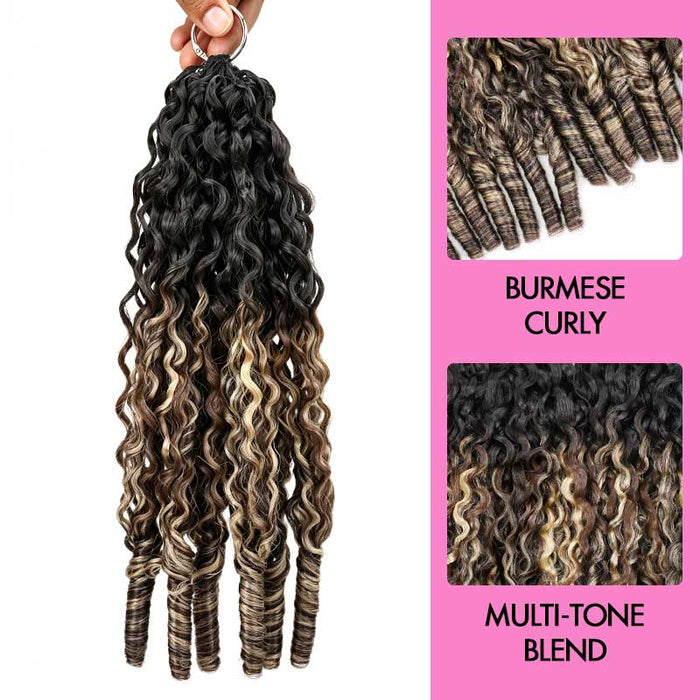 QVR Sun-Kissed Blonde Mixed Highlights  Burmese Curly Feather Crochet Hair Machine Made Human Hair Extensions