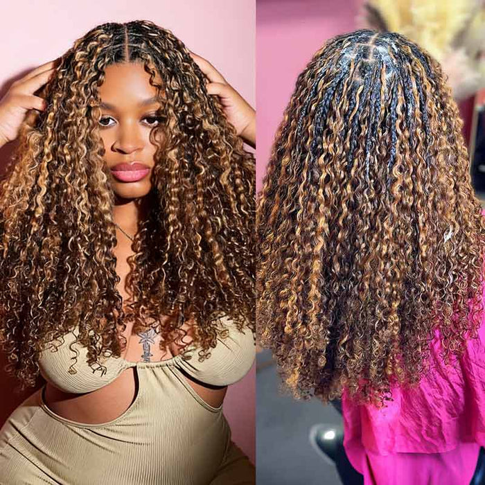 QVR Sun-Kissed Blonde Mixed Highlights  Burmese Curly Feather Crochet Hair Machine Made Human Hair Extensions