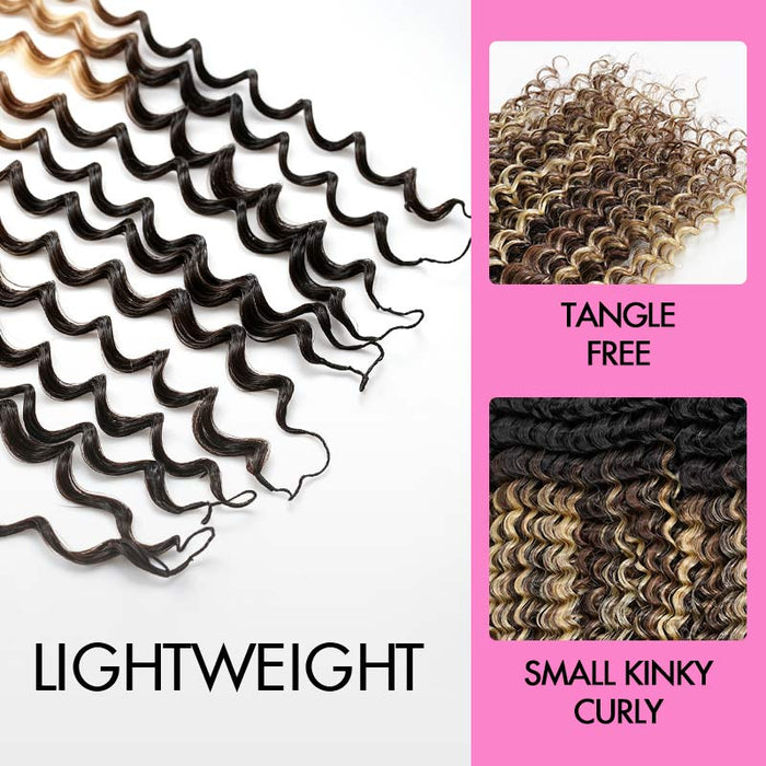 QVR Sun-Kissed Blonde Mixed Highlights Crochet Hair Small Kinky Curly Machine Made Feather Human Hair Extension
