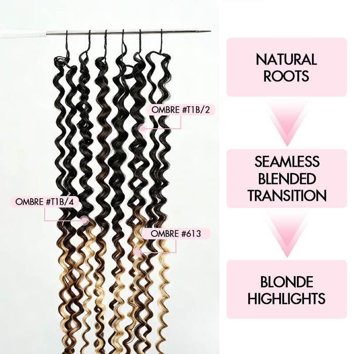 QVR Sun-Kissed Blonde Mixed Highlights Crochet Hair Small Kinky Curly Machine Made Feather Human Hair Extension