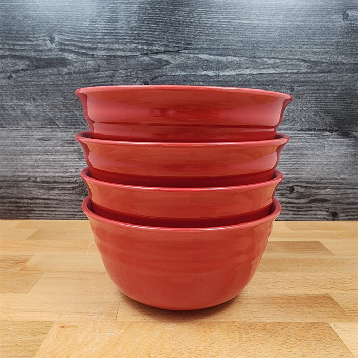 Rachael Ray Double Ridge Soup Cereal Bowls Set of 4 Stoneware Crimson Red 6"