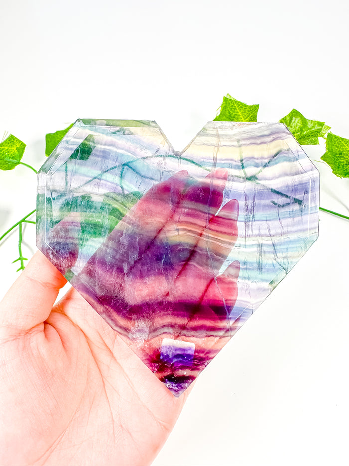 Rainbow Fluorite Heart on Stand (52B)
