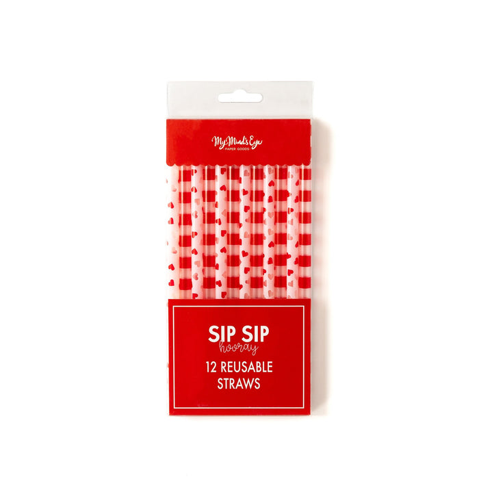 Red Hearts And Stripes Reusable Straws