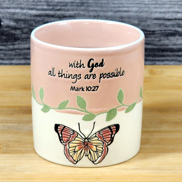 Religious Mark 10:27 Stoneware Candle Vanilla Fig Scent Essential Oils Blue Sky