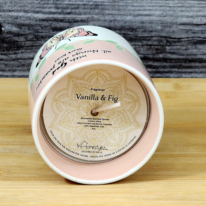 Religious Mark 10:27 Stoneware Candle Vanilla Fig Scent Essential Oils Blue Sky