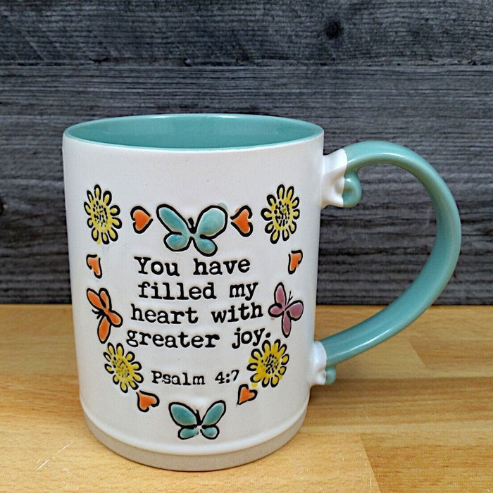 Religious Psalm Saying Coffee Mug 16oz (473ml) Embossed Ceramic Tea Cup Blue Sky