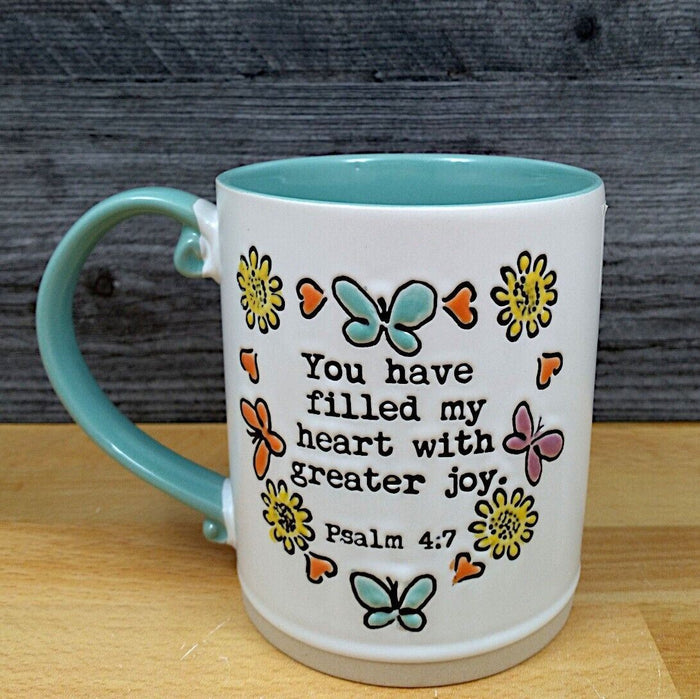 Religious Psalm Saying Coffee Mug 16oz (473ml) Embossed Ceramic Tea Cup Blue Sky