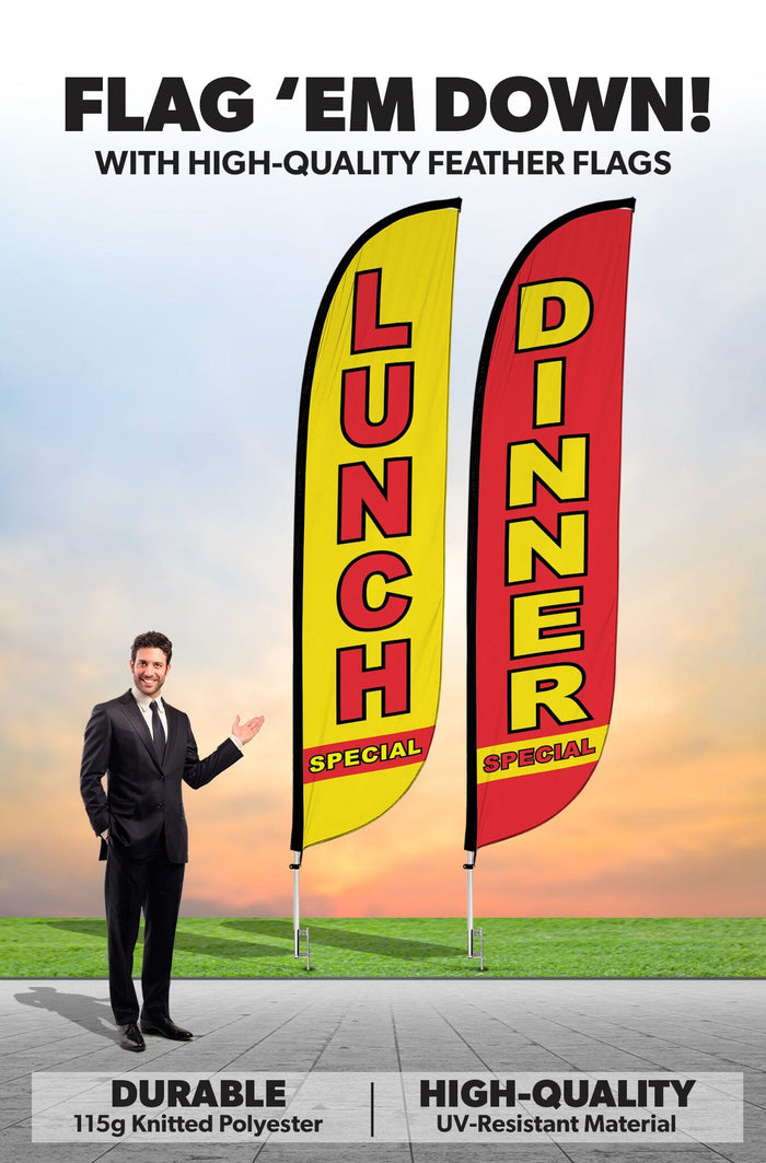 Restaurant Feather Flags - 2 Pack w/ Ground Spike Pole Set