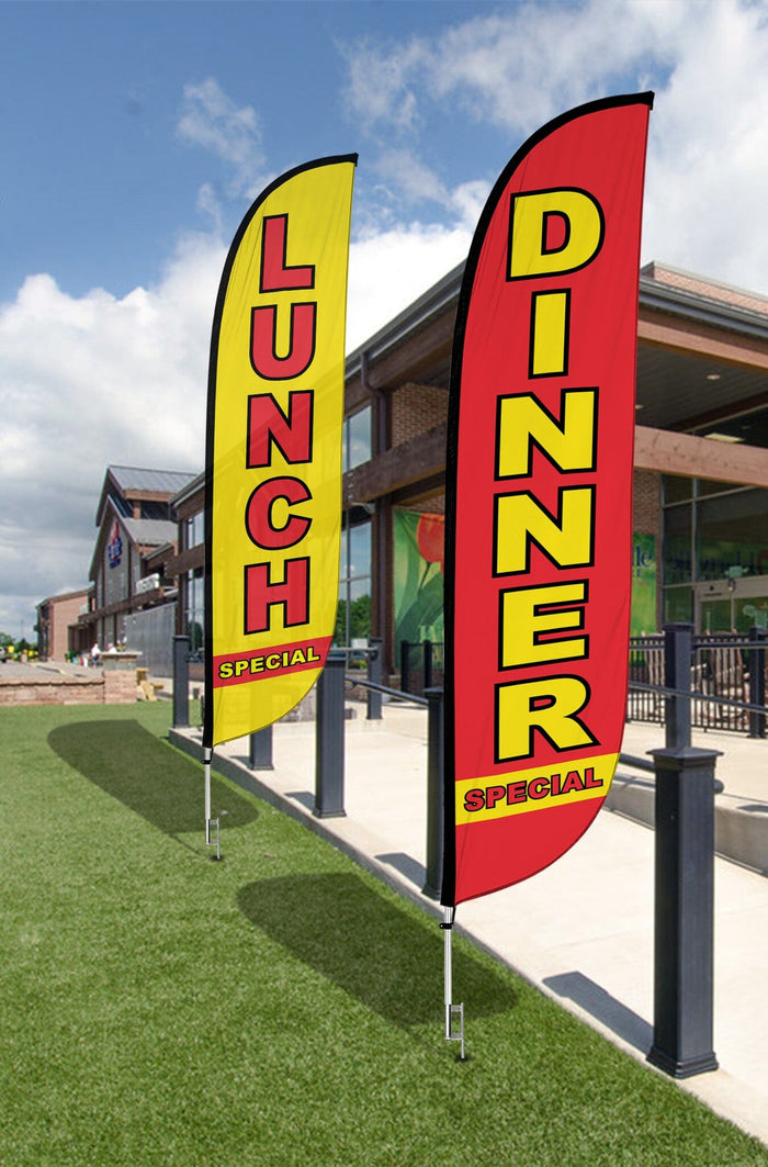 Restaurant Feather Flags - 2 Pack w/ Ground Spike Pole Set