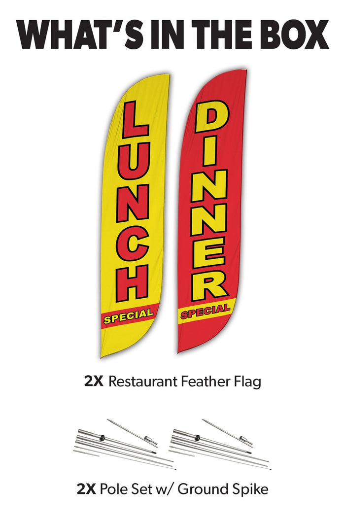 Restaurant Feather Flags - 2 Pack w/ Ground Spike Pole Set