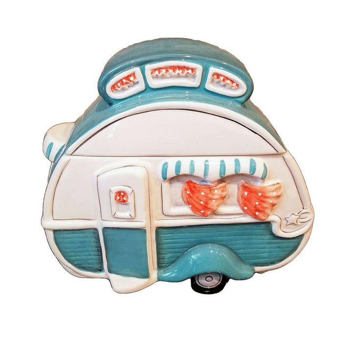Retro Camper Cookie Jar Turquoise Ceramic Blue Sky Goldminc Kitchen Decor